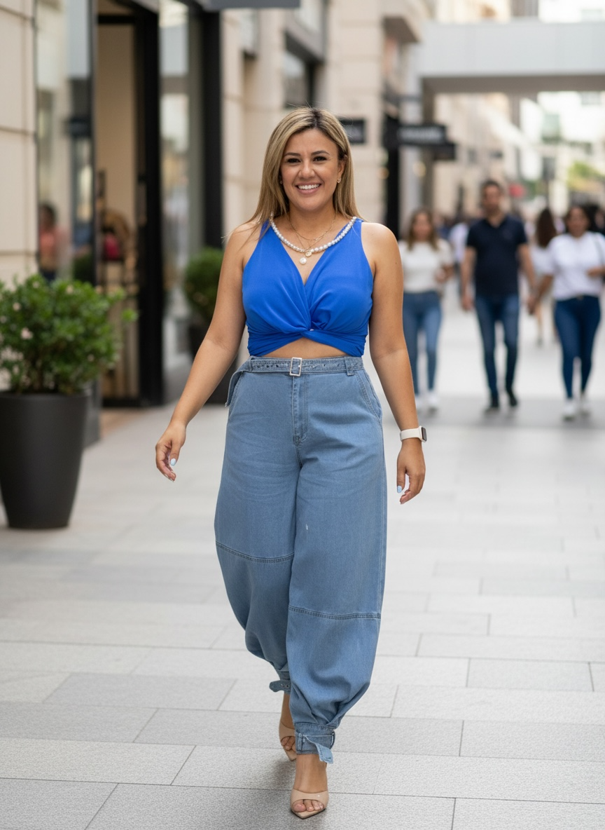 Jeans de Mezclilla Tipo Jogger con Cintillo de Mezclilla